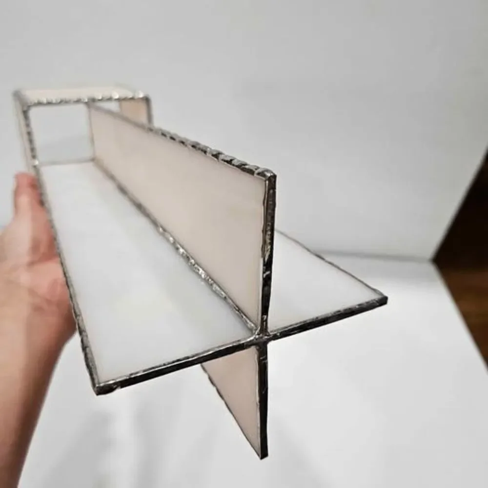 MCM Geometric Stained Glass Candle Holder. Mid-century design